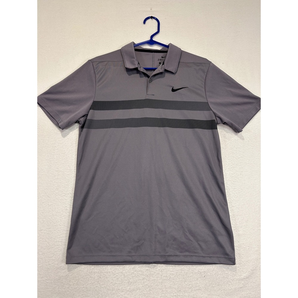 Nike Dri-FIT Mens Gray Black Striped Golf Polo Shirt 929146-036 Small